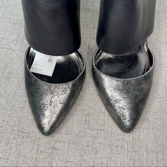 BCBGeneration Chaser Black Leather Pewter Stiletto Heel Nwt - Picture 11 of 11